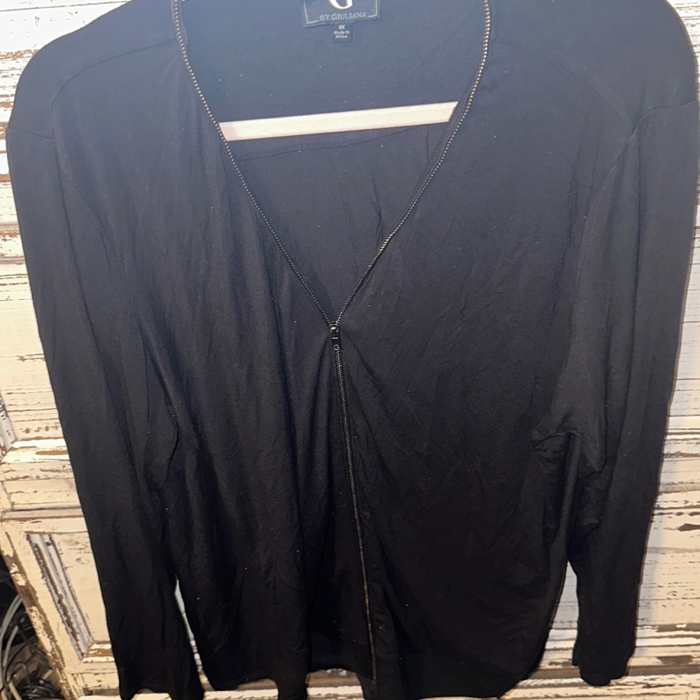 G by guliana black long sleeve zipped up light jacket no pockets Rayon 1x cute